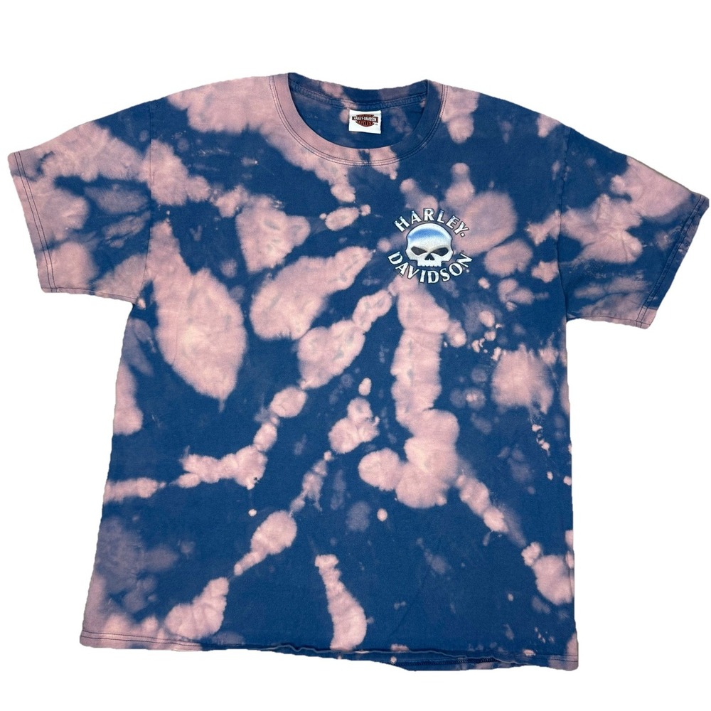 Vintage Harley Davidson Shirt Women's Large Pink Skull Motorcycle Biker Tie Dye